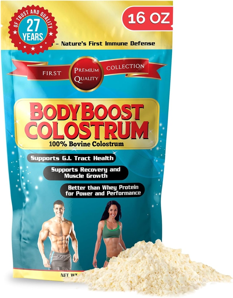 BodyBoost Whole Colostrum, 100% Bovine Colostrum σκόνη, ανοσοενισχυτικό με ανοσοσφαιρίνη & Lactoferrin, Grass Fed Colostrum για την υγεία των ούλων, 16 oz