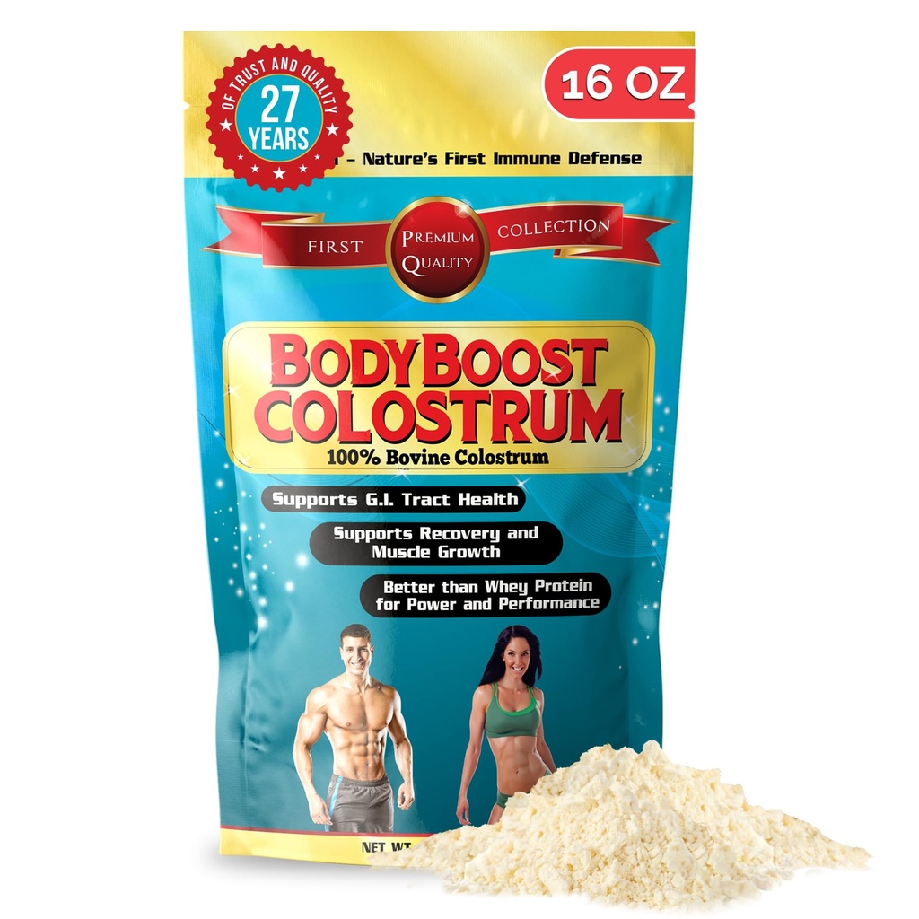BodyBoost Whole Colostrum, 100% Bovine Colostrum σκόνη, ανοσοενισχυτικό με ανοσοσφαιρίνη & Lactoferrin, Grass Fed Colostrum για την υγεία των ούλων, 16 oz