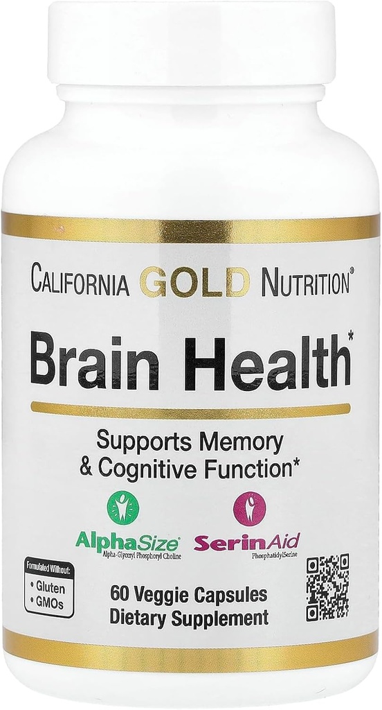 California Gold Nutrition Brain Health with Alpha-Glycerophosphorylcholine, Calcium, Phosphorus και Phosphatidylserine, 60 κάψουλες Veggie