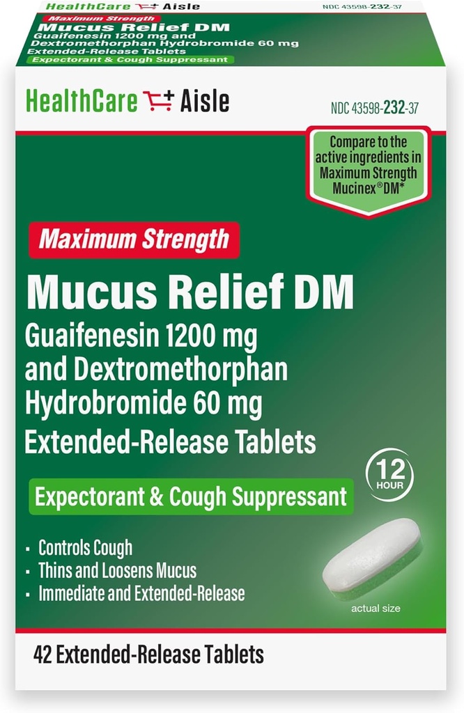 HealthCareAisle Guaifenesin 1200 mg Dextromethorphan Hydrobromide 60 mg δισκία παρατεταμένης αποδέσμευσης - 42 Count - Mucus Relief Reventorant και Cuff Suppressant Formated for Chest Confestion Relief
