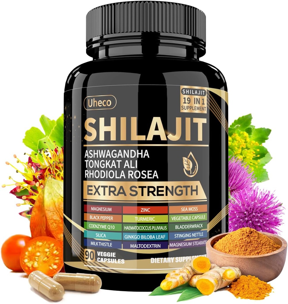 Shilajit Supplement with Sea Moss, Ashwagandha, Tongkat Ali - Shilajit Καθαρό Ιμαλαΐων Βιολογικό Fulvic Acid Κάψουλες - 90 Count