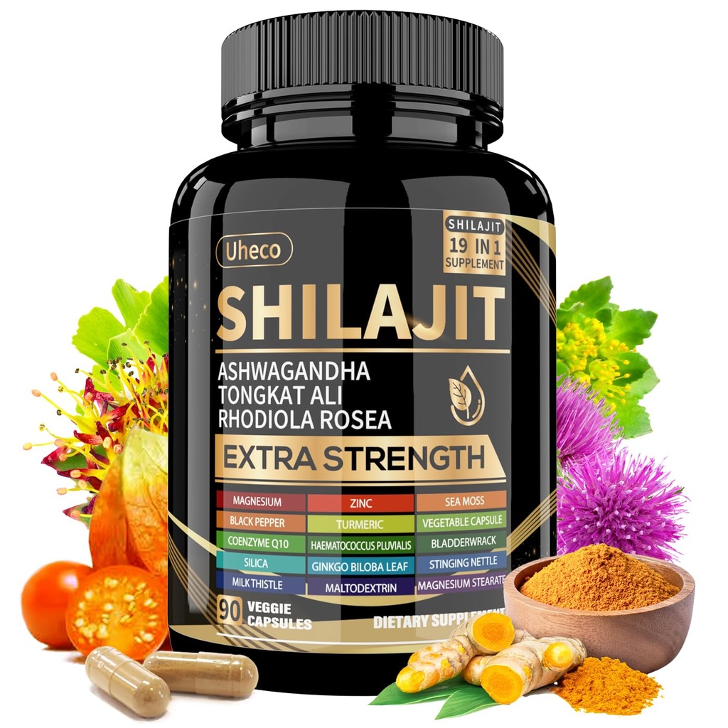 Shilajit Supplement with Sea Moss, Ashwagandha, Tongkat Ali - Shilajit Καθαρό Ιμαλαΐων Βιολογικό Fulvic Acid Κάψουλες - 90 Count