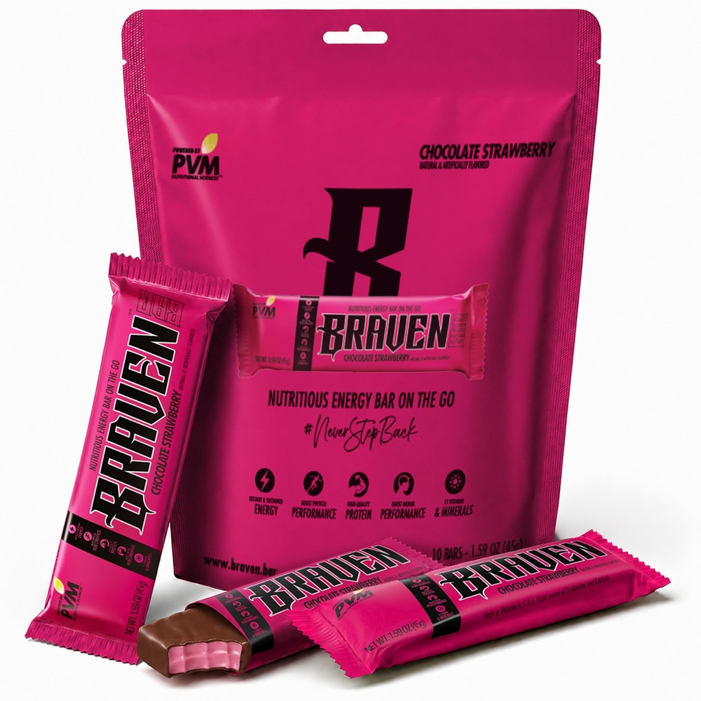 Braven Bar Σοκολάτα Φράουλα Energy Bars (1.59 oz, πακέτο των 10) – Ενεργειακά μάσημα με 5g πρωτεΐνη – On-the-Go Ενεργειακά σνακ για τρέξιμο, Πεζοπορία και Αθλητισμός - Χωρίς γλουτένη για διαρκή ενεργειακή ενίσχυση