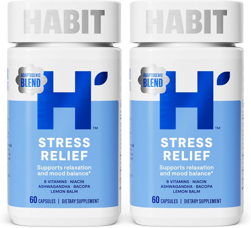 Abit Stress Relief Supplement 2 Pack (120 Κάψουλες) - Νέα εμφάνιση, υποστηρίζει την χαλάρωση & ισορροπία διάθεσης, βιταμίνη Β, προσαρμογόνα, βάλσαμο λεμονιού, ηρεμία, Vegan, μη ΓΤΟ