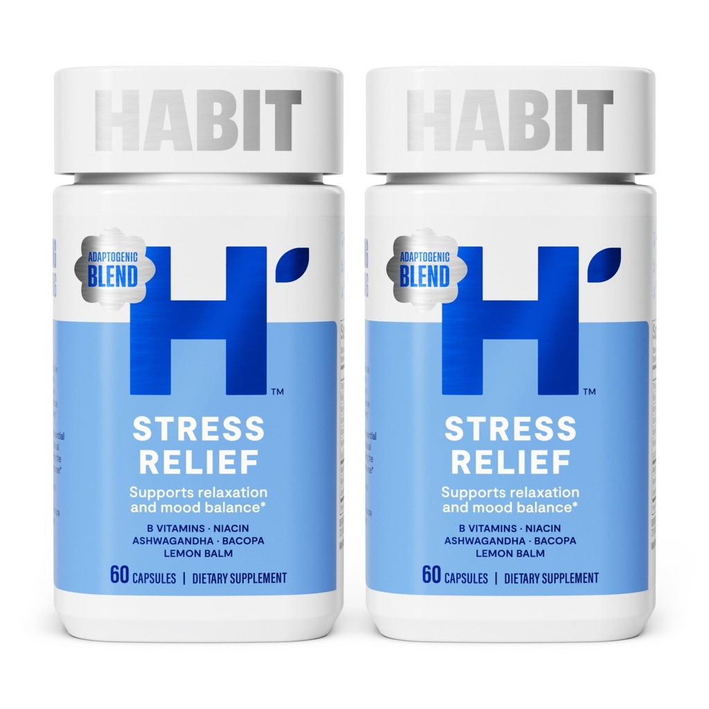 Abit Stress Relief Supplement 2 Pack (120 Κάψουλες) - Νέα εμφάνιση, υποστηρίζει την χαλάρωση & ισορροπία διάθεσης, βιταμίνη Β, προσαρμογόνα, βάλσαμο λεμονιού, ηρεμία, Vegan, μη ΓΤΟ