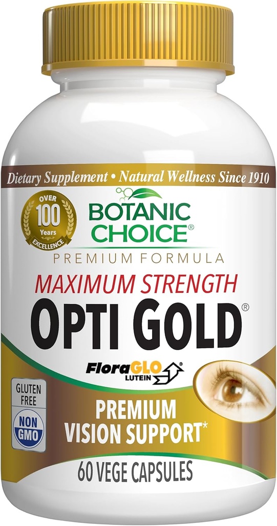 Botanic Choice Maximum Strength Opti Gold Vision Eye Health Supplement για τη συνολική υγεία όρασης ανδρών και γυναικών - Ταυρίνη, βιταμίνη Α, Λουτεΐνη, Bilberry, Alpha Lipoic Acid (60 κάψουλες)