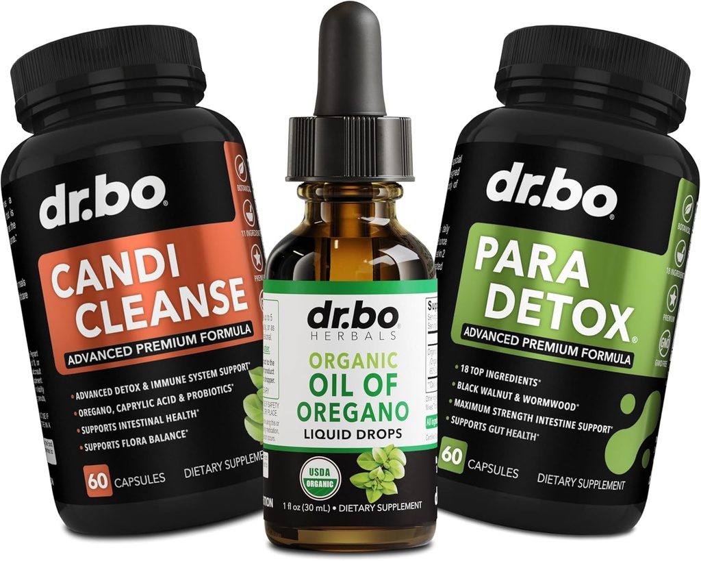 Organic Liquid Drops & Cleanse κάψουλες - Βιολογικό έλαιο από Ρίγανο Drops Tintcture Extract, Candi Cleanse Detox - Caprylic Acid, Wormwood Black Walnut & Cloves Κάψουλες