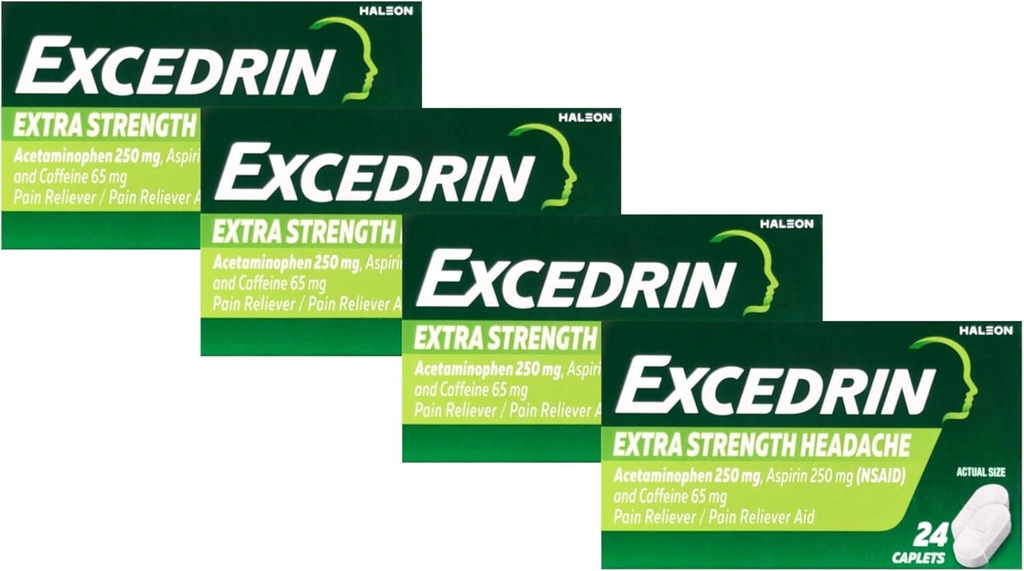 Excedrin Extra Strength, Acetaminophen, Aspirin (NSAID) και καφεΐνη, 24 CT (Pack of 4)
