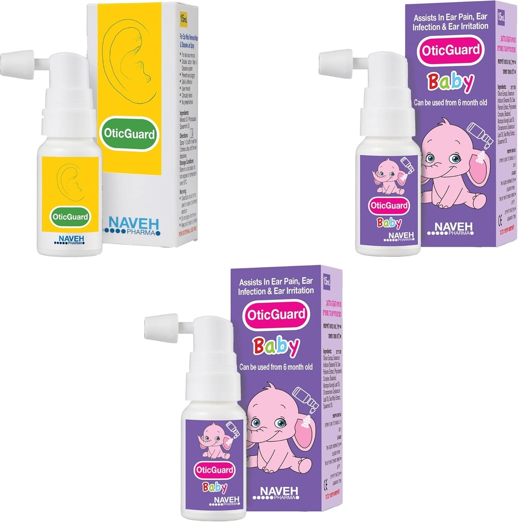 NAVEH PHARMA Otic Guard Ear Infection Spray Baby 0.5 Fl Oz (2 Μονάδες) + NAVEH PHARMA Otic Guard Ear Infection Spray 0.5 Fl Oz (1 Μονάδα)