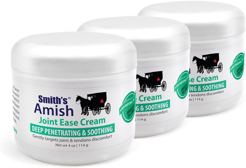 Smith's Amish JointEase Loothing Cream 3 Pack (Three 4 oz Jars) με την Άρνικα, το Tea Tree, τον Ευκάλυπτο, τη Μέντα και τη Ρόζμαρι
