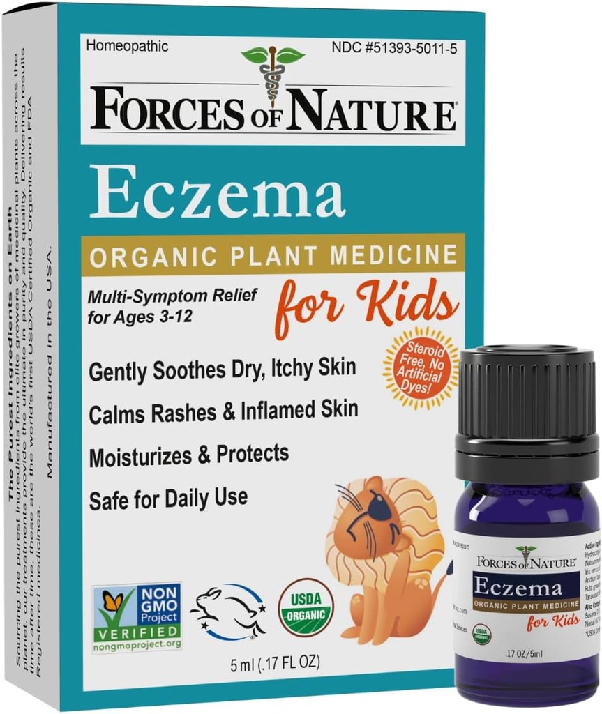 Δυνάμεις της Φύσης Eczema Έλεγχος για τα παιδιά, Ευαίσθητη, Ξηρή και Ichy ανακούφιση του δέρματος, Steroid-free φροντίδα του δέρματος για Flare-Ups, θεραπεία Eczema για τα παιδιά, οργανική ομοιοπαθητική ιατρική, ταχεία δράση, 0.17 OZ FL
