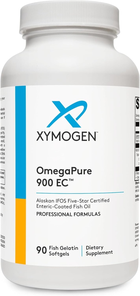 XYMOGEN OmegaPure 900 EC - Alaskan IFOS Five-Star Certified Omega 3 Fish Oil - EPA DHA Fish Oil Supplement- Υποστηρίζει καρδιοαγγειακή και εγκεφαλική υγεία (90 Enteric-Coated Softgels)