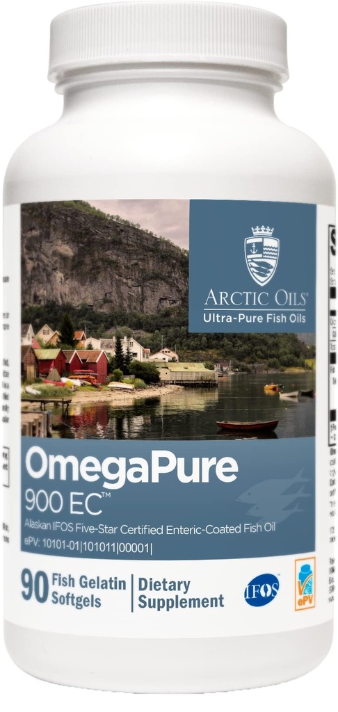 XYMOGEN OmegaPure 900 EC - Alaskan IFOS Five-Star Certified Omega 3 Fish Oil - EPA DHA Fish Oil Supplement- Υποστηρίζει καρδιοαγγειακή και εγκεφαλική υγεία (90 Enteric-Coated Softgels)