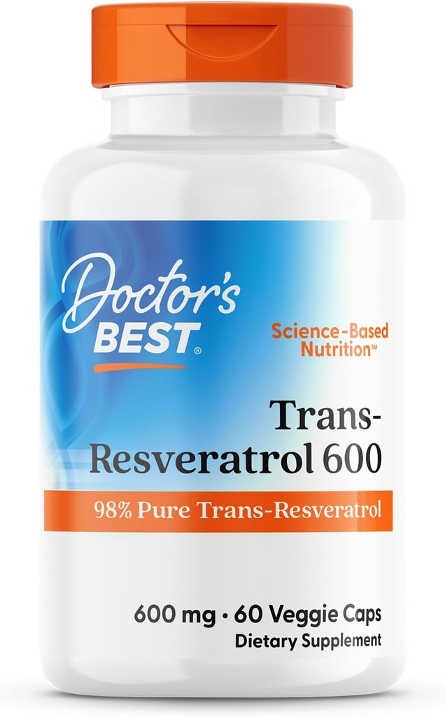 Doctor's Best Trans- Resveratrol 600, 98% Pure Trans-Resveratro, Non-GMO, Gluten Free, Soy Free, Vegan 60 Veggie Caps