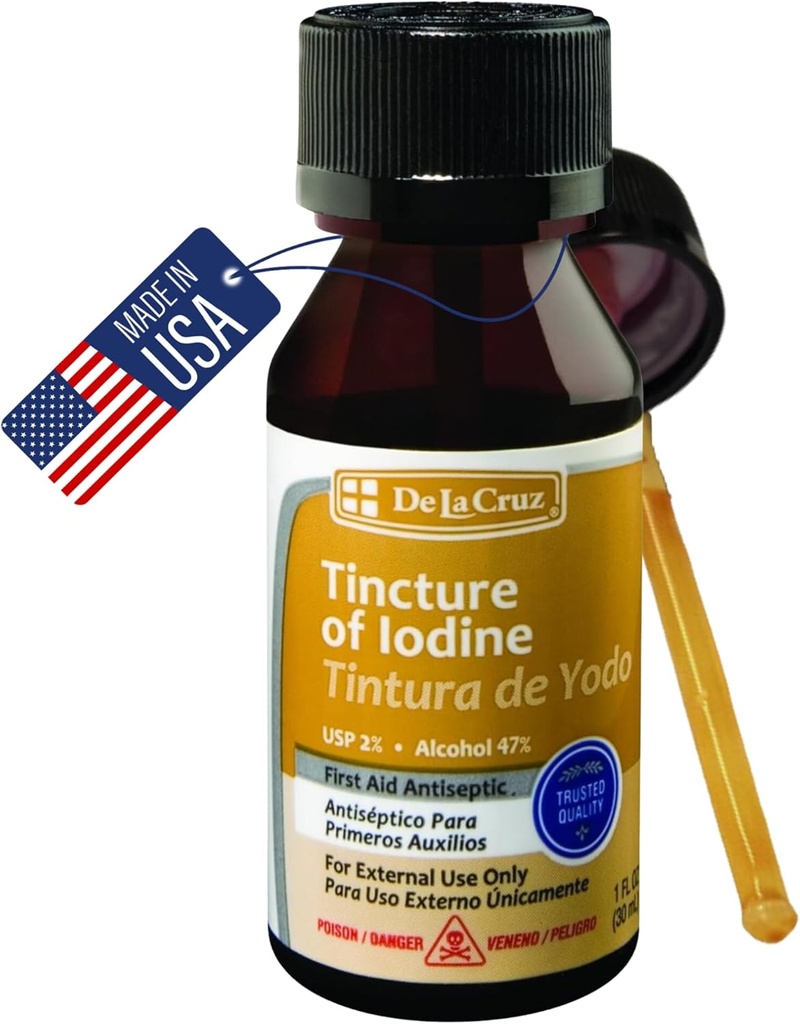 De La Cruz 2% Iodine First Aid Antiseptic, Κατασκευασμένο στις ΗΠΑ 1 OZ FL (1 φιάλη)