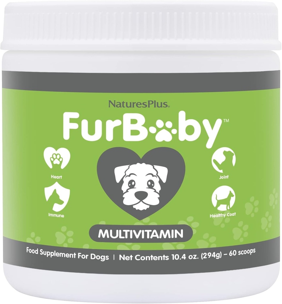 NaturesPlus FurBaby Multivitamin for Dogs - 10.4 oz - Υποστηρίζει την κοινή υγεία, την ανοσοποιητική λειτουργία, το υγιές παλτό & την παραγωγή ενέργειας - Μη-GMO - 60 εξυπηρετεί