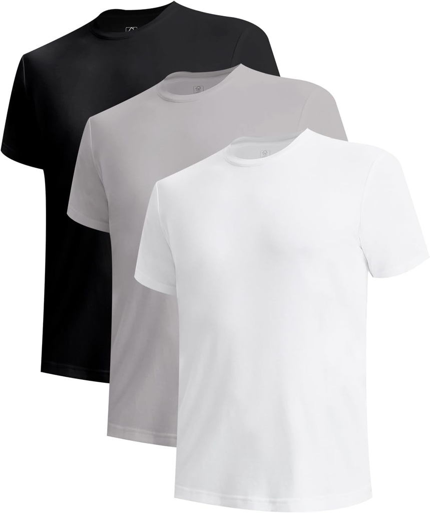 BAMBOO COOL Men's Undershirts Moisture-Wicking Crewneck T Shirts, Breathable Stretch Soft Tees for Men, 3 or 6 Pack