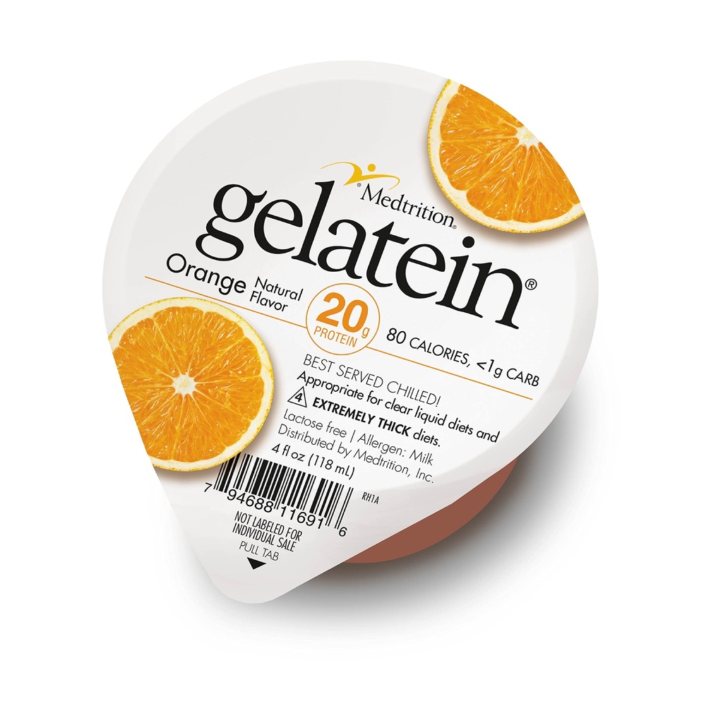 Medtrition Gelatein Orange: 20 γραμμάρια πρωτεΐνης. Χωρίς ζάχαρη. Ιδανικό για Καθαρές Υγρές Διαιτήσεις, Δυσκολίες κατάποσης, Βαριατρική, Αγωγή και Ογκολογία. Μεγάλη προ ή μετά την προπόνηση σνακ. (12 Συσκευασία)