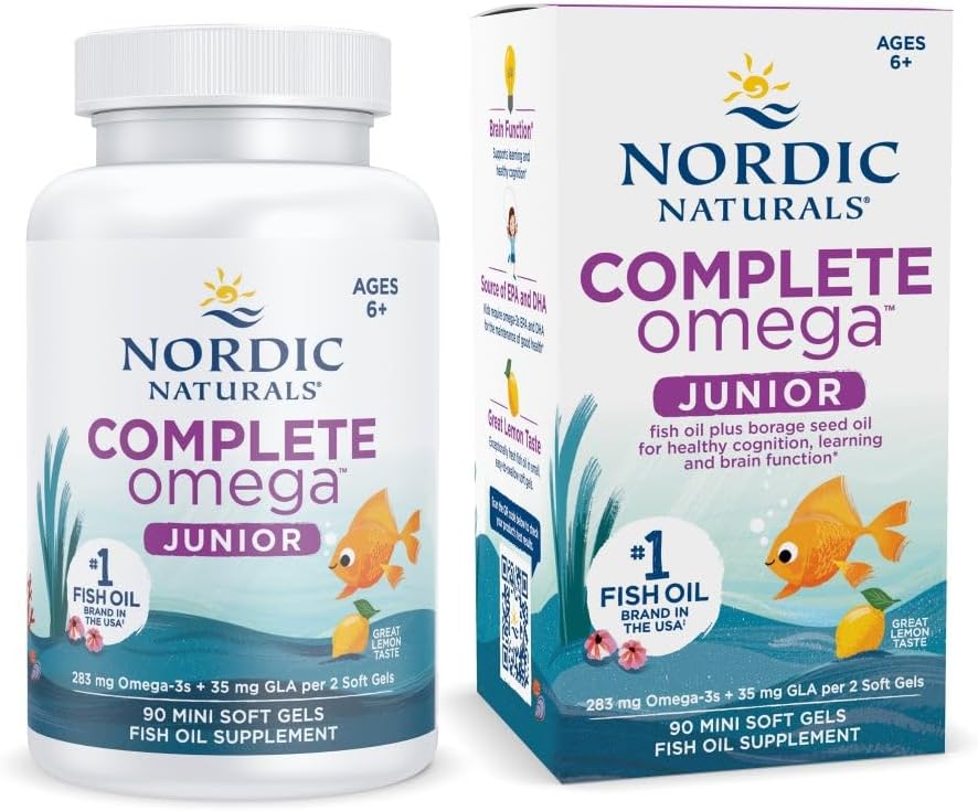 Nordic Naturals Complete Omega Jr., Lemon - 90 Mini Soft Gels - 283 mg Σύνολο Omega-3s & 35 mg GLA - Υγιής Γνωστοποίηση, λειτουργία νευρικού συστήματος - Μη ΓΤΟ - 45 εξυπηρετήσεις