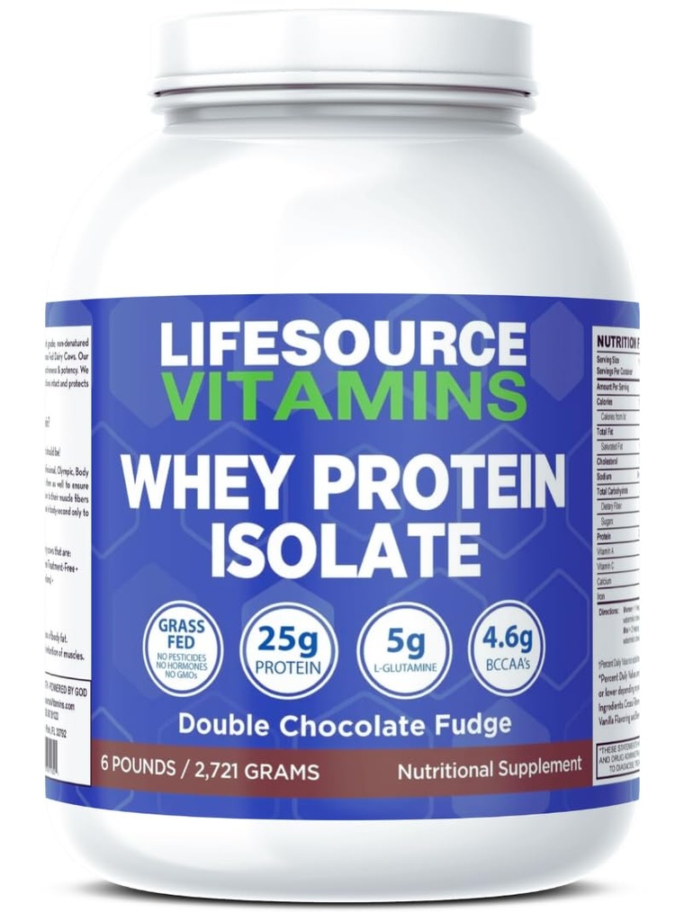 LifeSource Vitamins 6 λίβρες - ΗΠΑ Γαλακτοκομικές αγελάδες Grass Fed Whey Protein Isolate - Διπλή σοκολάτα Fudge γλυκασμένη w/Stevia