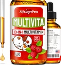 Liquid Multivitamin for Dogs – Cat Multivitamins for Indoor Cats – 10-in-1 Liquid Dog Vitamins B Complex, C, D3 – Digestion, Urination, Hip & Joint, Skin & Coat – Cranberry Flavor – 2 Oz