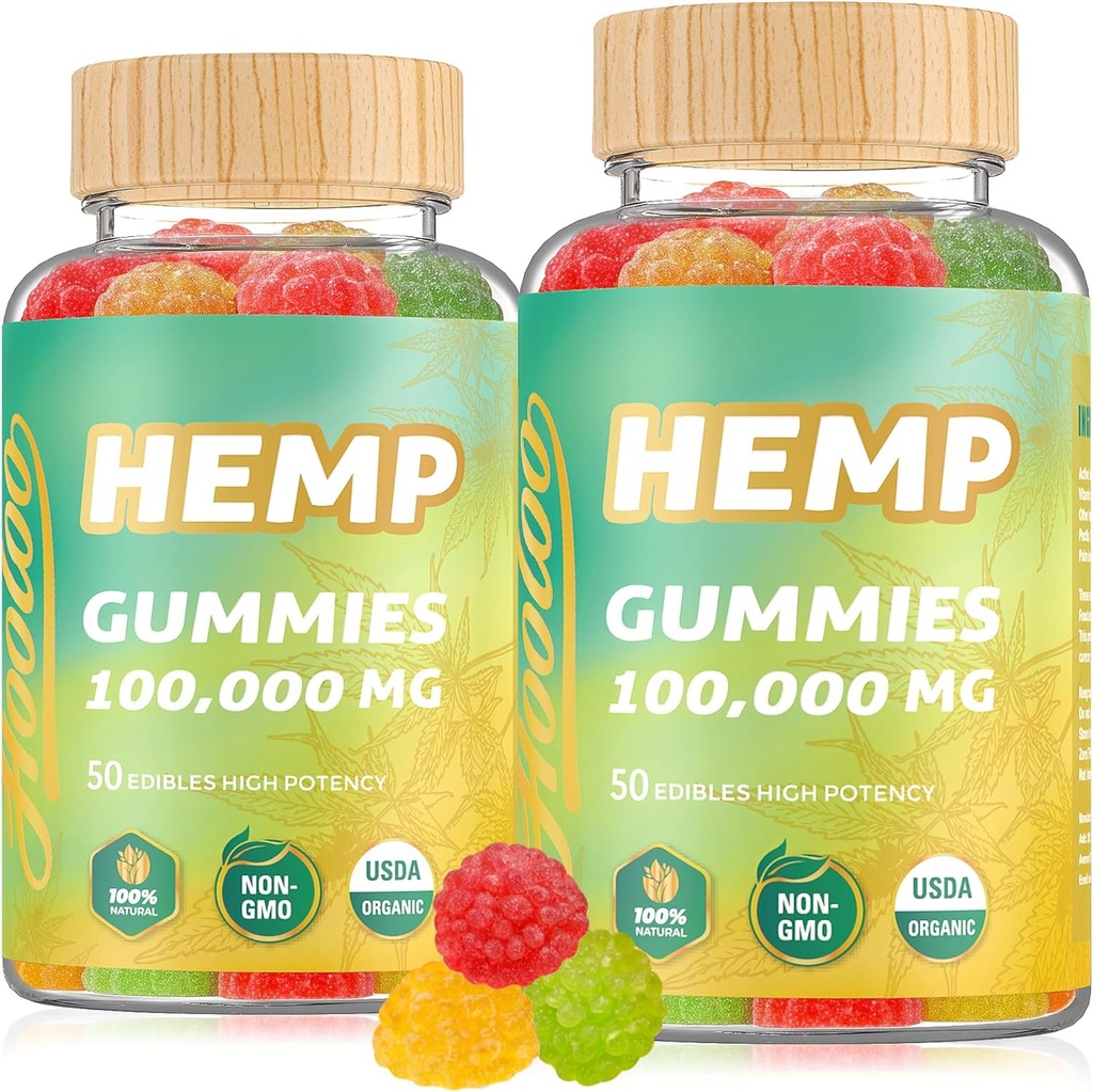 HOOLOO Hemp Gummies 100.000mg για την υποστήριξη και την ανακούφιση από τον βαθύ ήχο, Fruity Gummy Infused Omega 3 Βιταμίνες, Made in USA