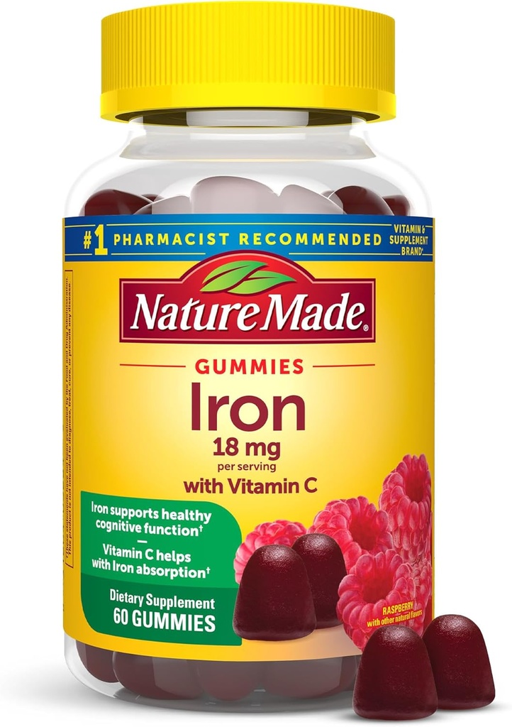 Nature Made Iron 18 mg per serving with Vitamin C, Dietary Supplement for Red Blood Cell Support, 60 Gummies, 30 Day Supply
