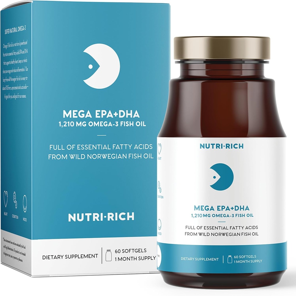 Nutri-Rich Omega-3 Fish Oil 1210mg – EPA & DHA για την καρδιά, τον εγκέφαλο και την κοινή υγεία – Burp-free, λεμόνι γεύση, γλουτένη & σόγια χωρίς, τρίτο μέρος δοκιμαστεί (60 Softgels)