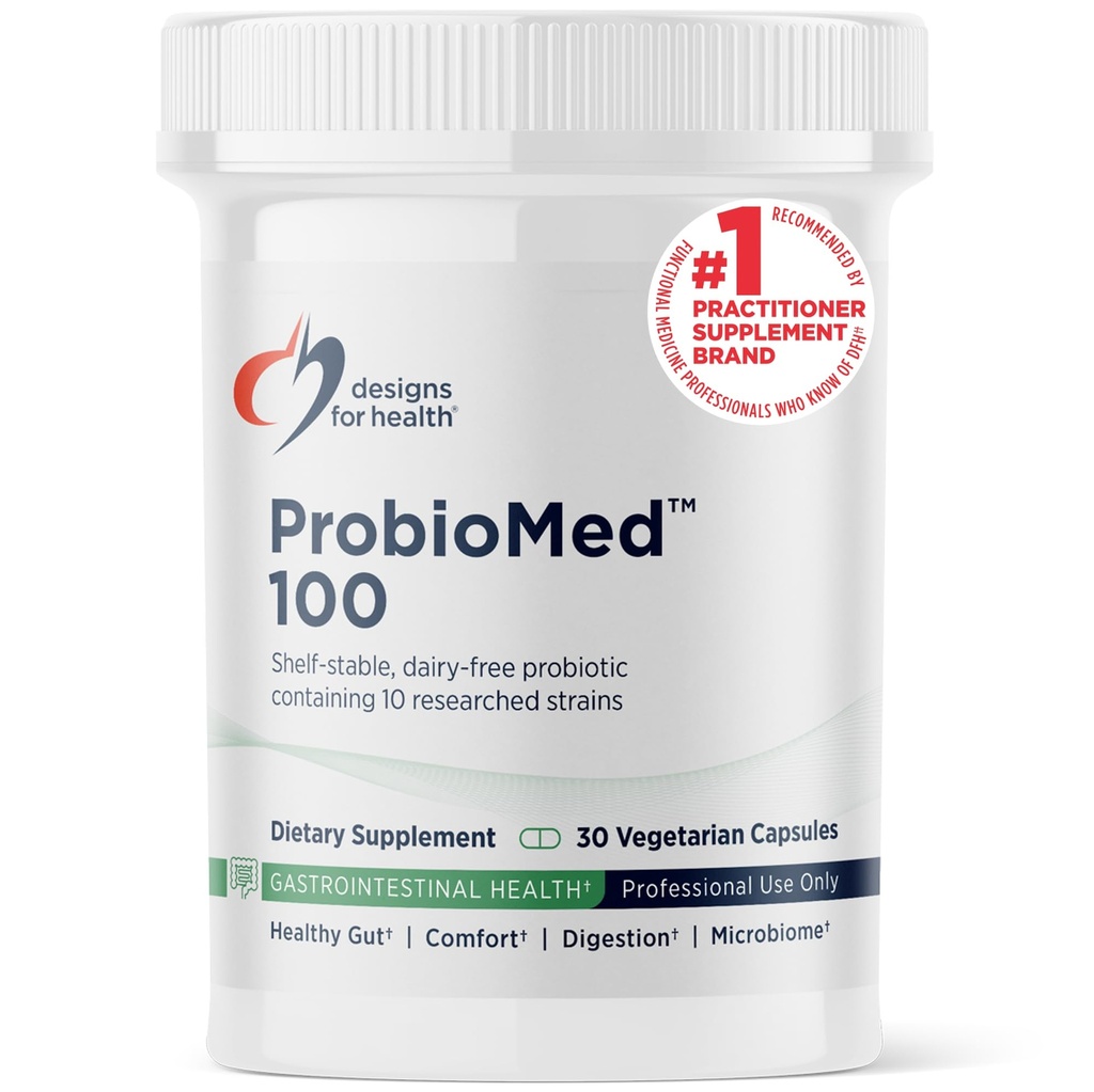 Designs for Health ProbioMed 100 - Probiotics for Digestive Health - 10 Strains with Lactobacillus Acidophilus Probiotic + Lactobacillus Rhamnosus - Gut Health + Immune Support Supplement (30 Caps)
