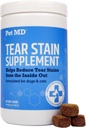 Pet MD Tear Stain Remover για σκύλους & γάτες - Αντιοξειδωτικό συμπλήρωμα φροντίδας ματιών με λουτεΐνη, βατόμουρο, και Ωμέγα 3 & 6 - γάτα & σκυλοδακρυοστέγνωμα Μάσημα για λευκό & ελαφρύ γούνα - 60 ct