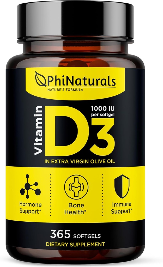 PhiNatics Βιταμίνη D3 1000iu Softgels συμπλήρωμα Βάση Ελαιόλαδου 365 Gel Caps Ένα έτος προσφοράς VIT D, Βιταμίνη D 3 1000 u