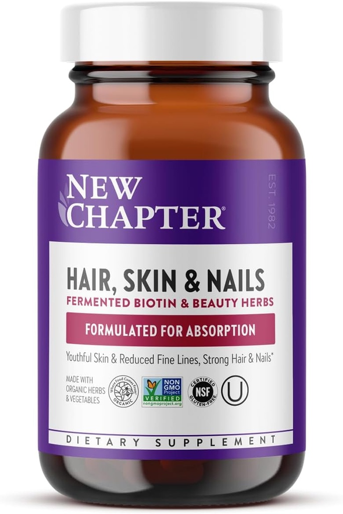 New Chapter Hair Skin & Nails Vitamins with Fermented Biotin+astaxanthin Vegetarian Capsule, 30 Count (Pack of 1)