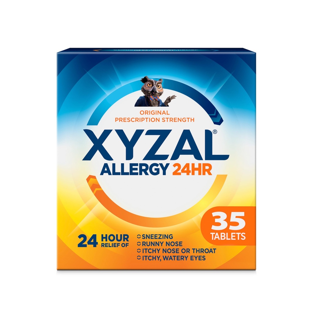 Xyzal 24 ώρες Αλλεργική θεραπεία ανακούφισης, Αρχική συνταγογραφούμενη δύναμη Αντιισταμινικό, Λεβοκεριζίνη Διυδροχλωρική δισκία, 5 mg, 35 κόμης