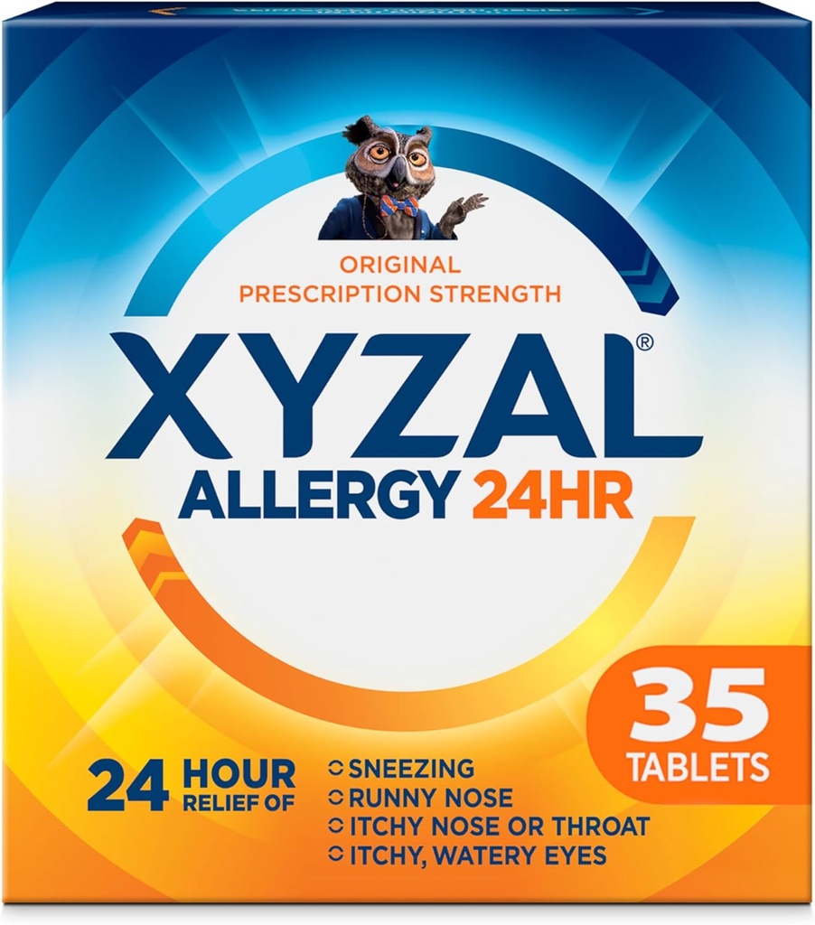 Xyzal 24 ώρες Αλλεργική θεραπεία ανακούφισης, Αρχική συνταγογραφούμενη δύναμη Αντιισταμινικό, Λεβοκεριζίνη Διυδροχλωρική δισκία, 5 mg, 35 κόμης