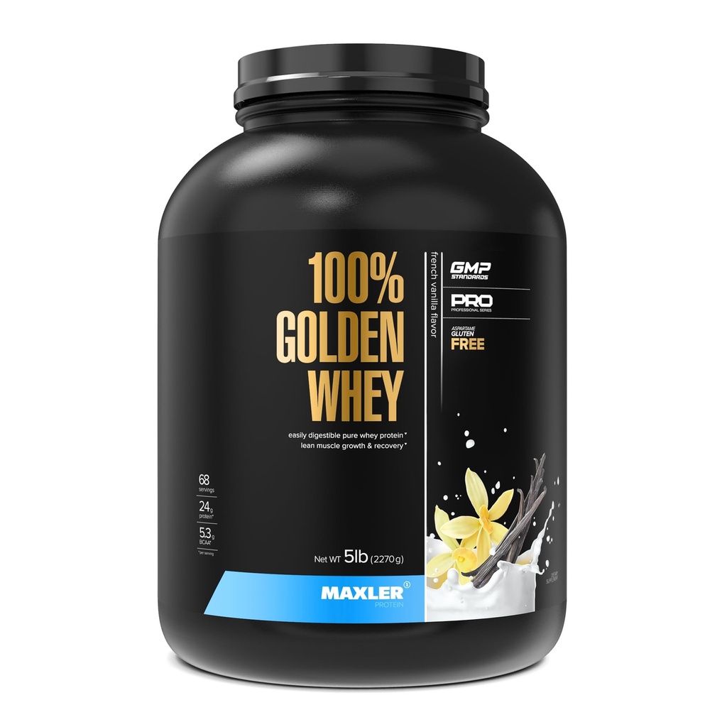 Maxler 100% Χρυσή πρωτεΐνη ορού γάλακτος - 24g πρωτεΐνης ανά σερβίρισμα - Premium σκόνη πρωτεΐνης ορού γάλακτος για την προ μετά την προπόνηση - Fast-Absorbing συμπύκνωμα Whey Isolate Hydrolysate Blend - Γαλλική πρωτεΐνη βανίλια 5lb
