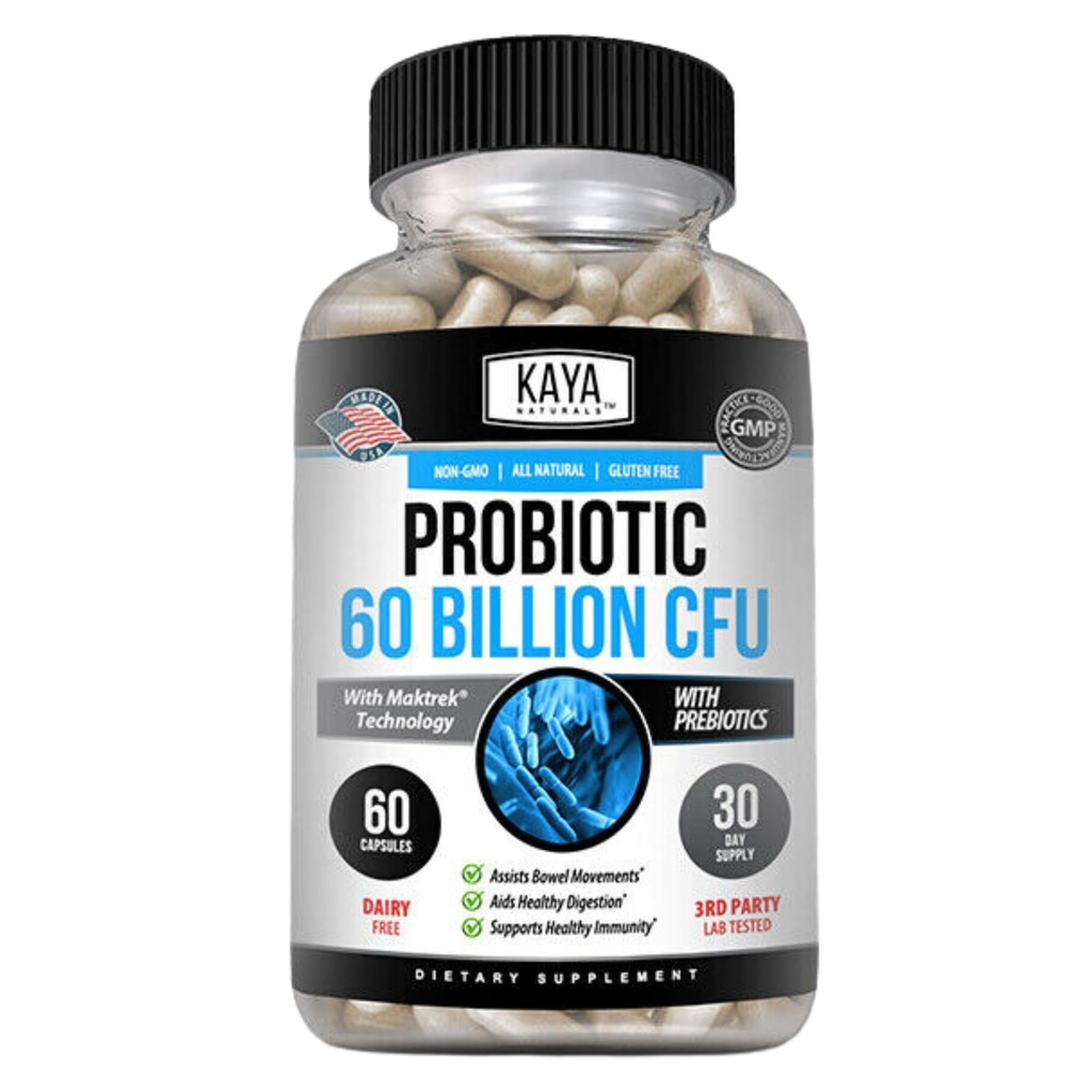 Kaya Naturals Probiotic 60 Δισεκατομμύρια CFU - Προβιοτικά για τις γυναίκες, Προβιοτικά για τους άνδρες και τους ενήλικες, Φυσικό - Gut Υγεία & ανοσοποιητική υποστήριξη συμπλήρωμα - παρέχει Digestive Υποστήριξη - 60 κάψουλες λαχανικών
