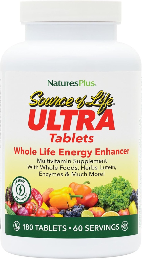NaturesPlus Ultra Source of Life Multivitamin - 180 Tablets - Supports Immune Health, Energy & Overall Well-Being - with Lutein & Vitamin D3 - Vegetarian & Gluten Free - 60 Servings