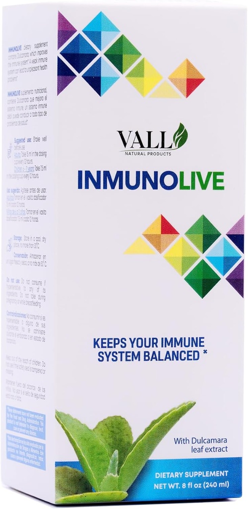 Vall- Inmunolive - Alfalfa και Dulcamara Πόσιμη Λύση - 8 fl oz (240 ml) Φιάλη - Φυσικό Dulcamara & Alfalfa Extract αντιοξειδωτική Υποστήριξη - Μετρημένη υγρή δόση με 24 μήνες Διάρκεια ζωής