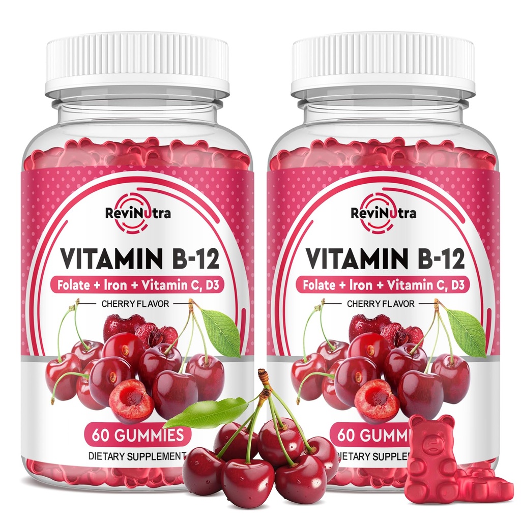 Βιταμίνη B12 Gummies - 5000 mcg Μεθυλοκοβαλαμίνη με σίδηρο, βιταμίνη C, D3 & φολικό, Ενεργειακή Υποστήριξη και Μεταβολισμός, Ανοσοποιητικό, B-12 Complex Chewable συμπλήρωμα για άνδρες & γυναίκες, 120 Count, 2 Pack
