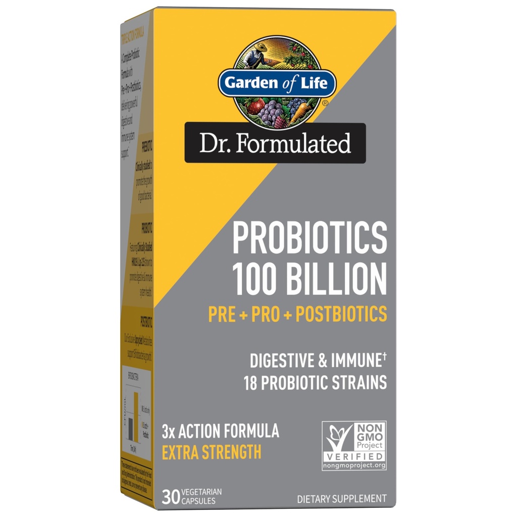 Κήπος Ζωής Dr Formulated Probiotics 100 Billion CFU Pre + Pro + Postbiotics - Extra Strength Digestive & Immune Support for Men and Women, Potato, Acacia, Postbiotic Metabolites, 30 Κάψουλες