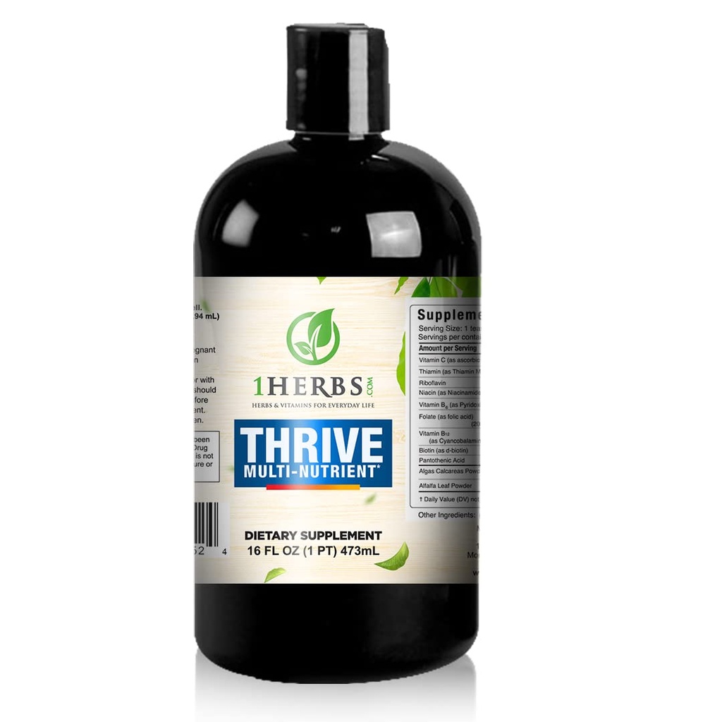Thrive Multi-Nutrient Liquid - Αλκοόλ Δωρεάν καθημερινή πολυβιταμίνη με υγρή βιταμίνη C και βιταμίνη Β Complex – Ζωτικά θρεπτικά συστατικά για την υποστήριξη του ανοσοποιητικού, την υποστήριξη του εγκεφάλου και το δέρμα των μαλλιών Nails Βιταμίνες, 16 Fl Oz