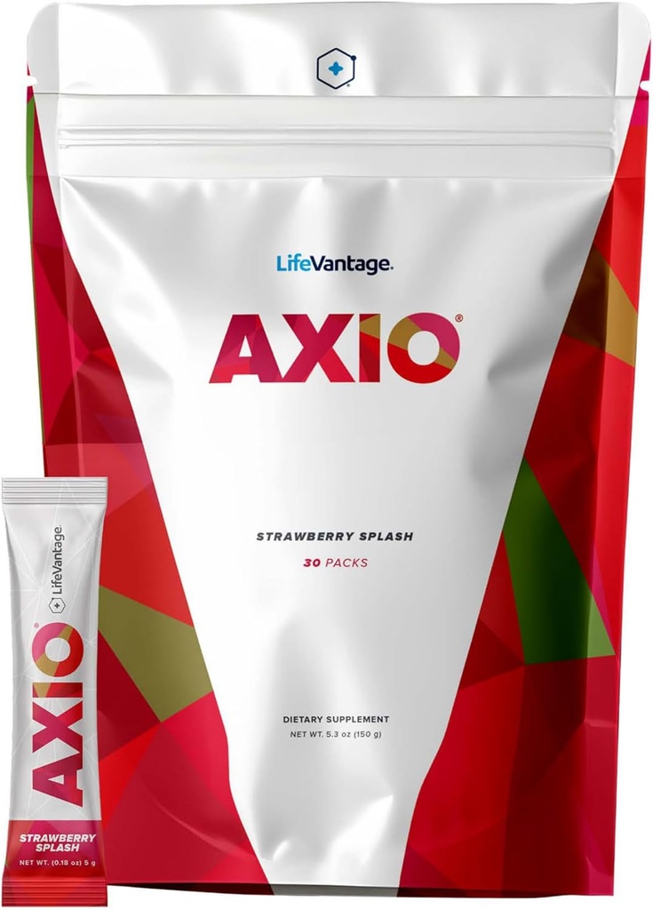 LifeVantage AXIO Regular Energy Drink Powder, Nootropic Supplement, Focus & Mood Support, with L-theanine, Green Tea, B Vitamins, DMAE, Quercetin & Pine Bark, Strawberry Splash, 30 πακέτα