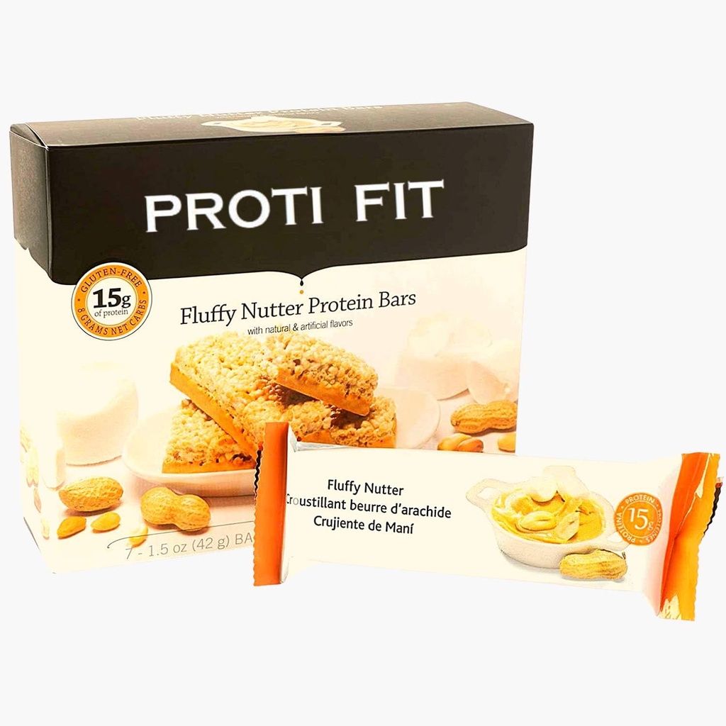 Proti Fit - Fluffy Nutter Χαμηλό Carb Protein Bars, Low-Calory Snacks για απώλεια βάρους και υγιεινά γεύματα (Fluffy Nutter, 1 Pack)