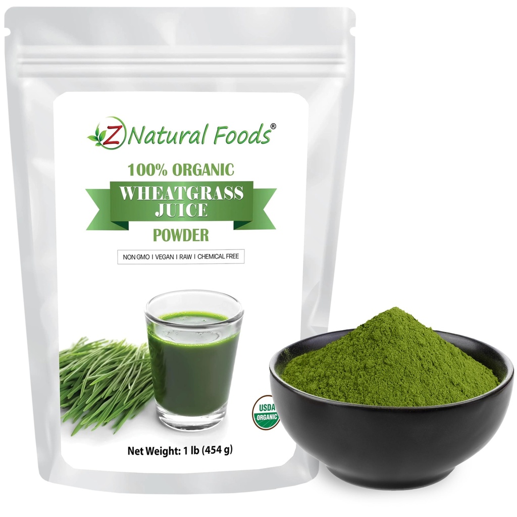 Z Natural Foods Organic Wheat Grass Juice Powder - Superfood for Healthy Aging & Digestion - Non-GMO, Vegan, Kosher - Perfect for Juices, Yogurts & Smoothies - Wheatgrass Juice Powder Bliss, 1 lb