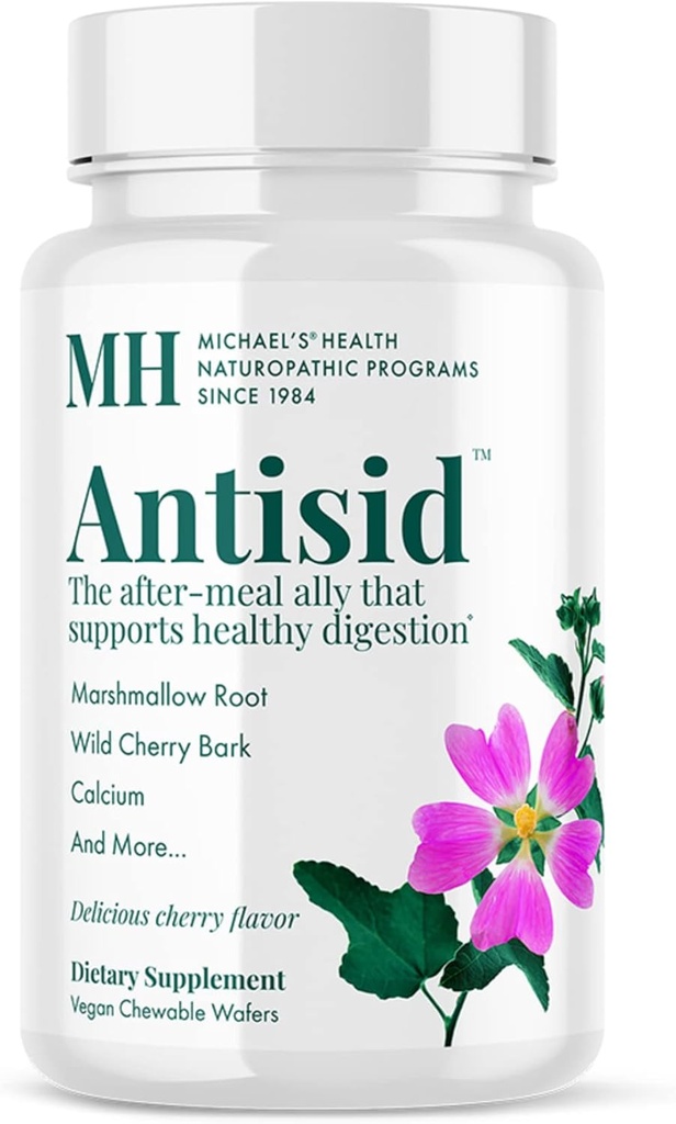 MICHAEL'S Health Naturopathic Programs Antisid - 90 Vegan Chewable Wafers - Wild Cherry Flavor - Supports Healthy Digestion - Kosher - 30 Servings