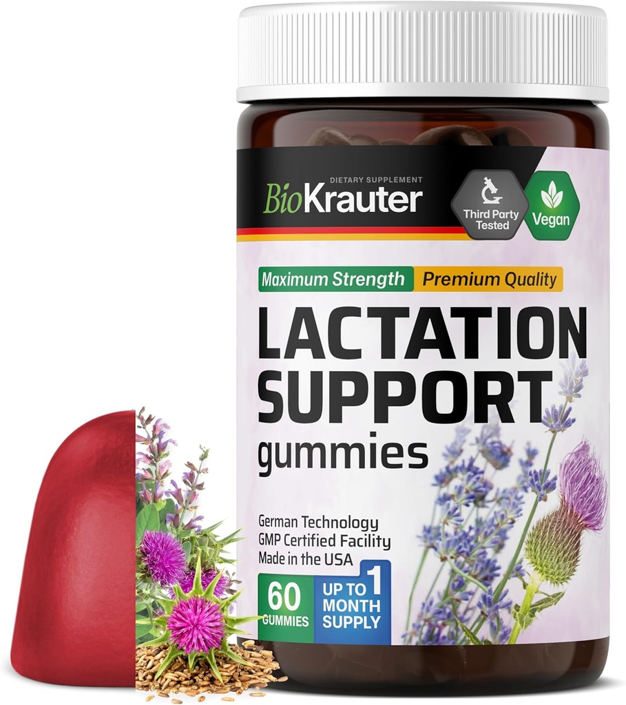 BIO KRAUTER Θηλασμός Υποστήριξη Gummies - 60 μάσημα - Φυσικό συμπλήρωμα Γαλουχίας - Κατσίκες Rue, Fenugreek, Γάλα Γαϊδουράγκαθο Εκχυλίσματα - Vegan συμπλήρωμα θηλασμού