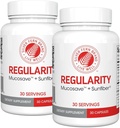 Silver Fern Brand Regularity Digestive Supplement - 2 μπουκάλια = 60 κάψουλες = 60 ημέρες προσφοράς - Mucosave FG (Prickly Pear Polyσακχαρίτες & Olive Leaf Polyphenols) & SunFiber