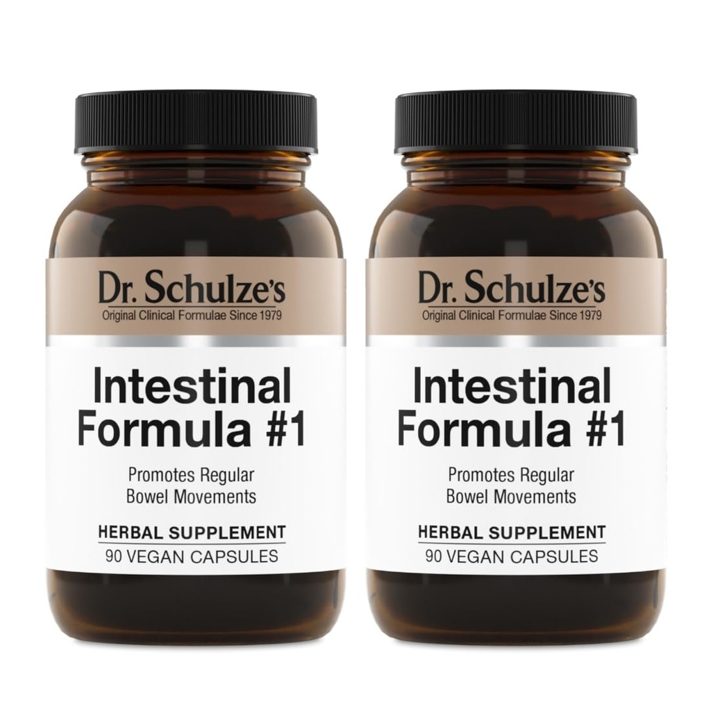 Dr. Schulze's Intestinal Formula #1 - Bowel Movement Supplement for Colon Health Support - Bloating & Constipation Relief - Intestinal Cleanse - All-Natural - Plant-Based - Vegan - 90 Count (2 Pack)