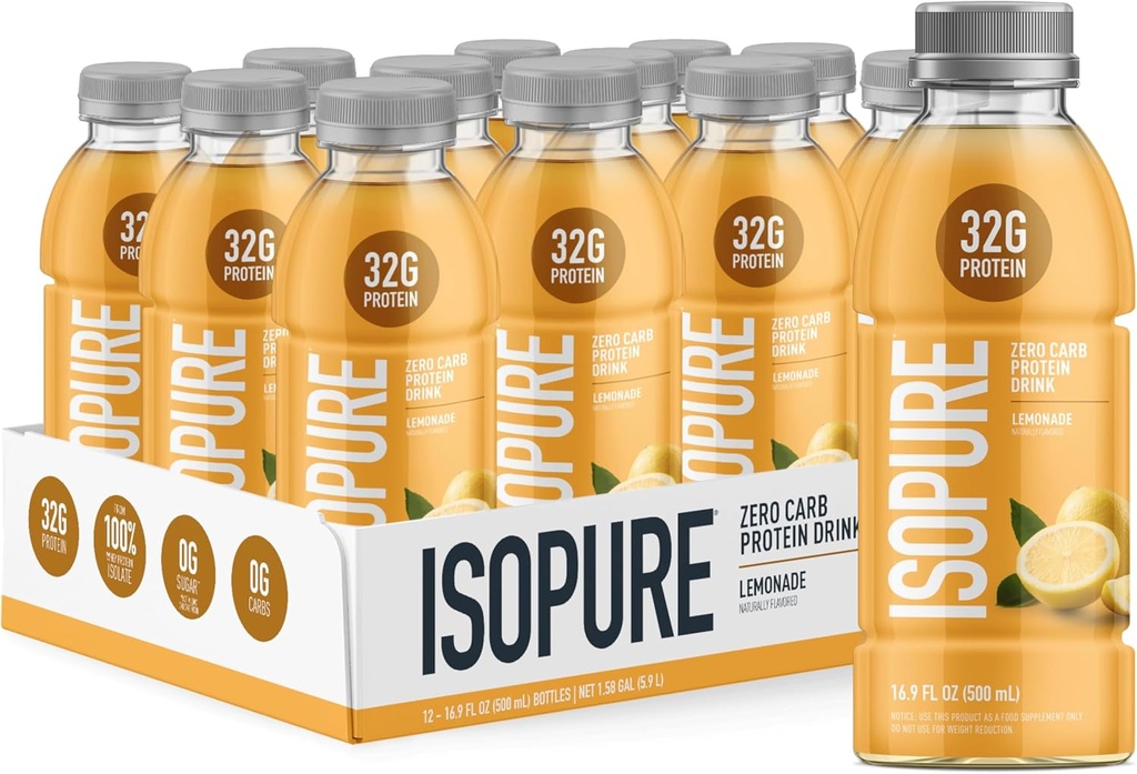 Isopure Zero Carb 32g Clear Protein Ready-to-drink, Whey Protein Isolate, Lemonade, 12 Pack (Συσκευασία Μαΐου Vary)