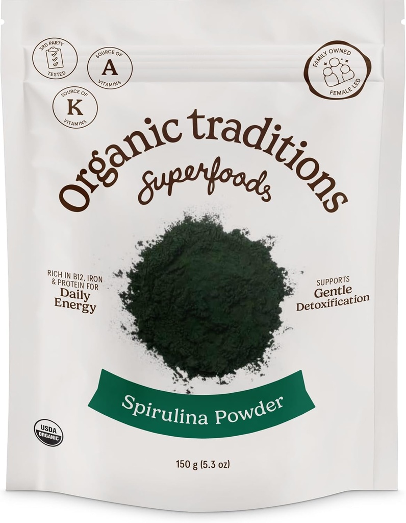 Βιολογικές Παραδόσεις Βιολογικές Σκόνη Spirulina Vegan μη-GMO Superfood, 5.3oz (150g) Τσάντα, 50 σέρβις ανά τσάντα